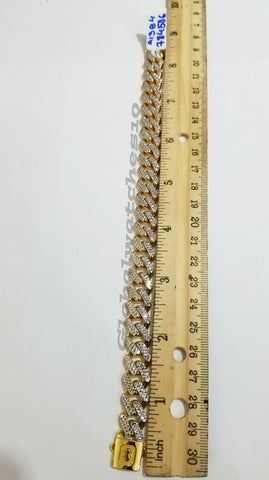 10K Yellow Gold Royal Miami Cuban Bracelet With Diamonds Cut, 8-8.5 inch 10mm