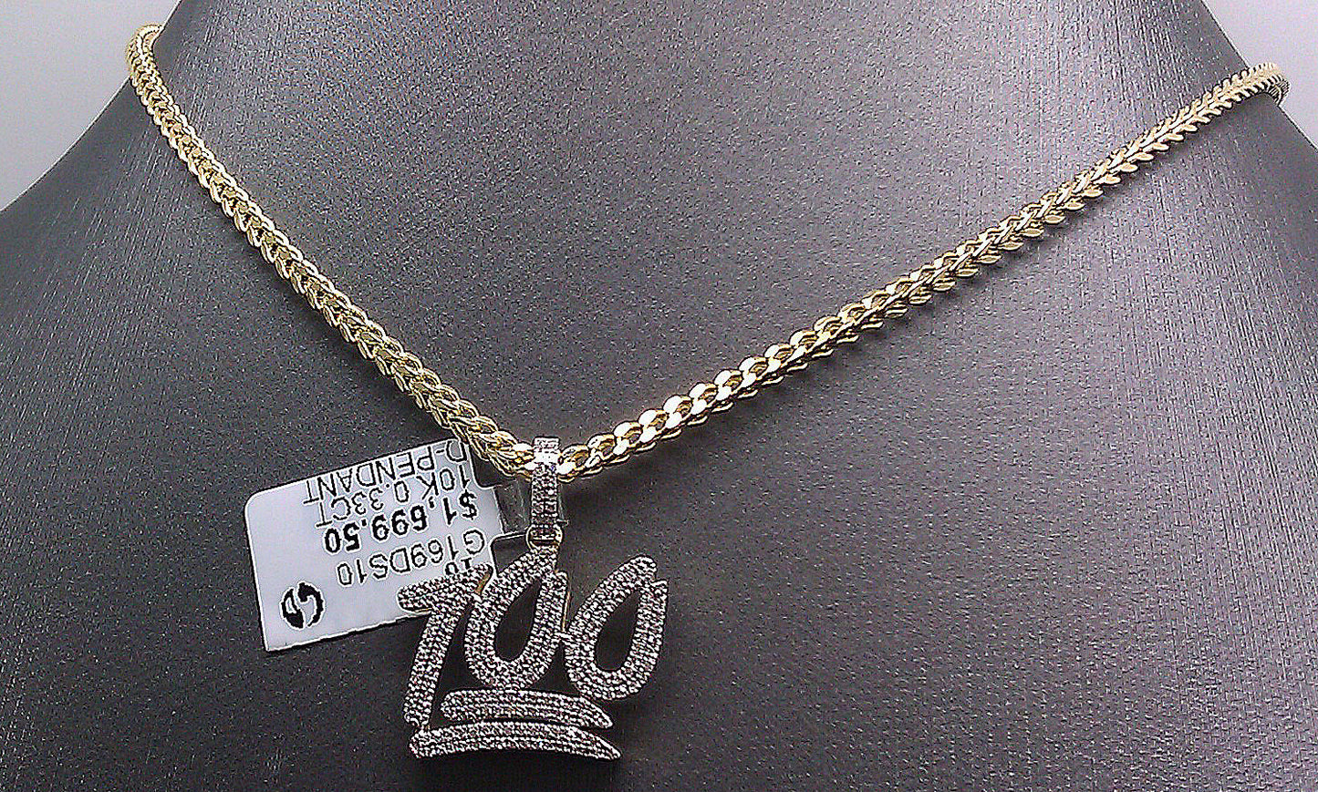 Real 10K Yellow Gold 100 Emoji Diamond Charm 10k Franco Gold Chain 22"