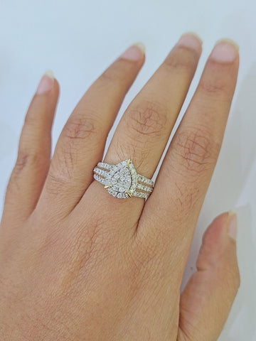 Real 10k Yellow Gold Diamond Ladies Ring pear Shape Women Engagement Wedding