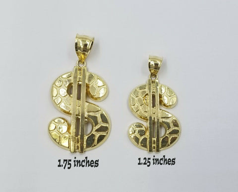 10k Real Yellow Gold Dollar sign $ Charm Nugget Cut Pendant For Lucky Men Women