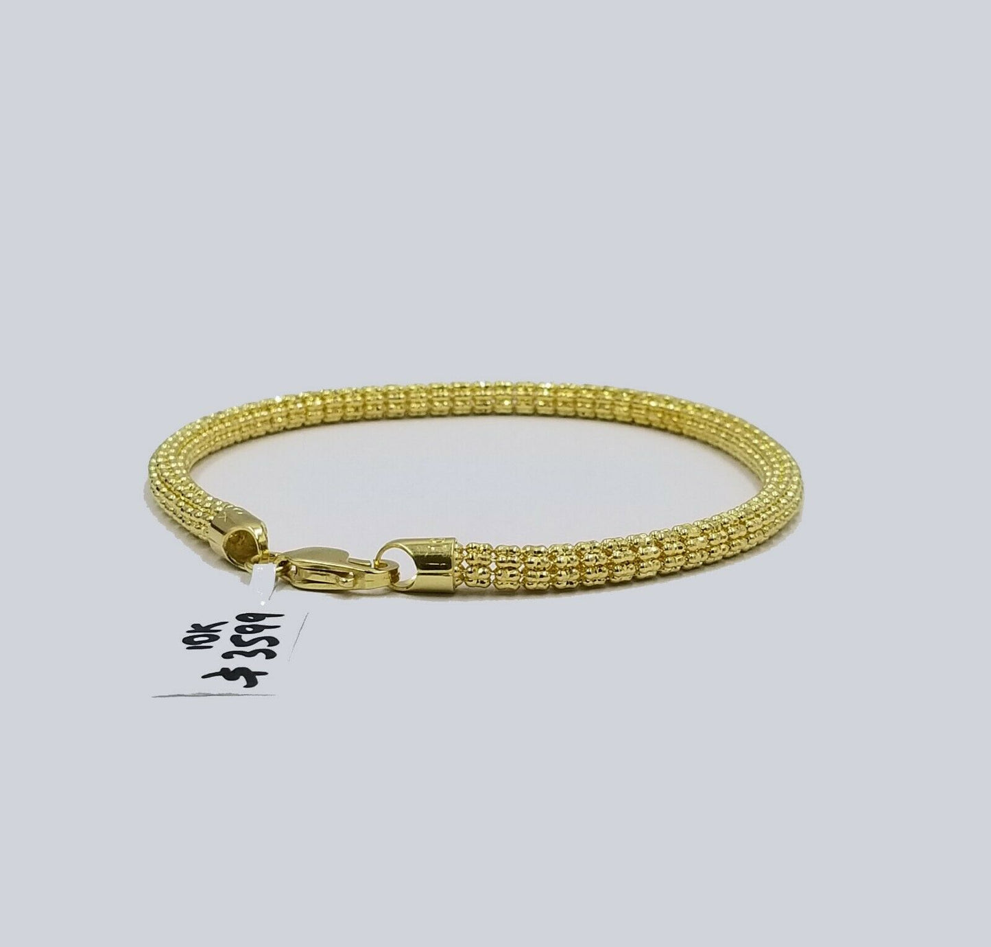 10k Yellow Gold Iced Bead Bracelet Chain Men's Women's Bracelet 9.25" 5mm