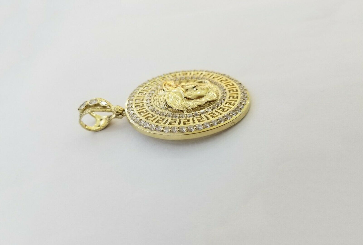 10k Yellow Gold Round/Circular Charm Pendant 2 Inches Cubic Zirconia 10kt gold