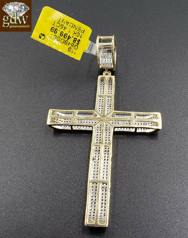 Real 10k Gold Byzantine Chain Necklace 28" &Genuine 1.52CT Diamond Cross pendant