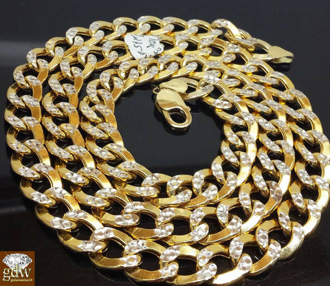 11mm REAL 10k Yellow Gold Cuban Link Chain 28" 10kt Necklace Diamond Cut TwoTone