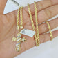 10k Gold Spiral Cross Charm Rope Chain 3mm 26'' Set Yellow Diamond Cut Real