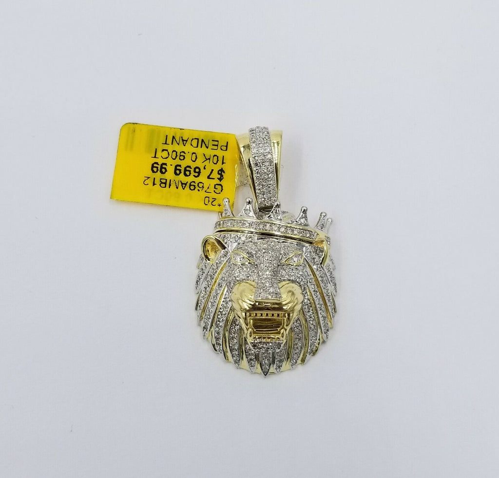 10K Yellow Gold & Diamond Pendant King Roaring Lion Head Charm For Mens