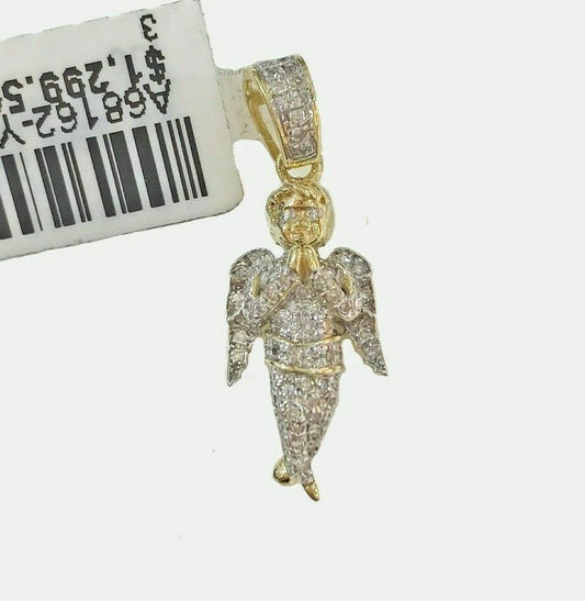 Praying Angel Charm 10k Gold Men Praying Angel Charm Pendant Genuine Diamonds