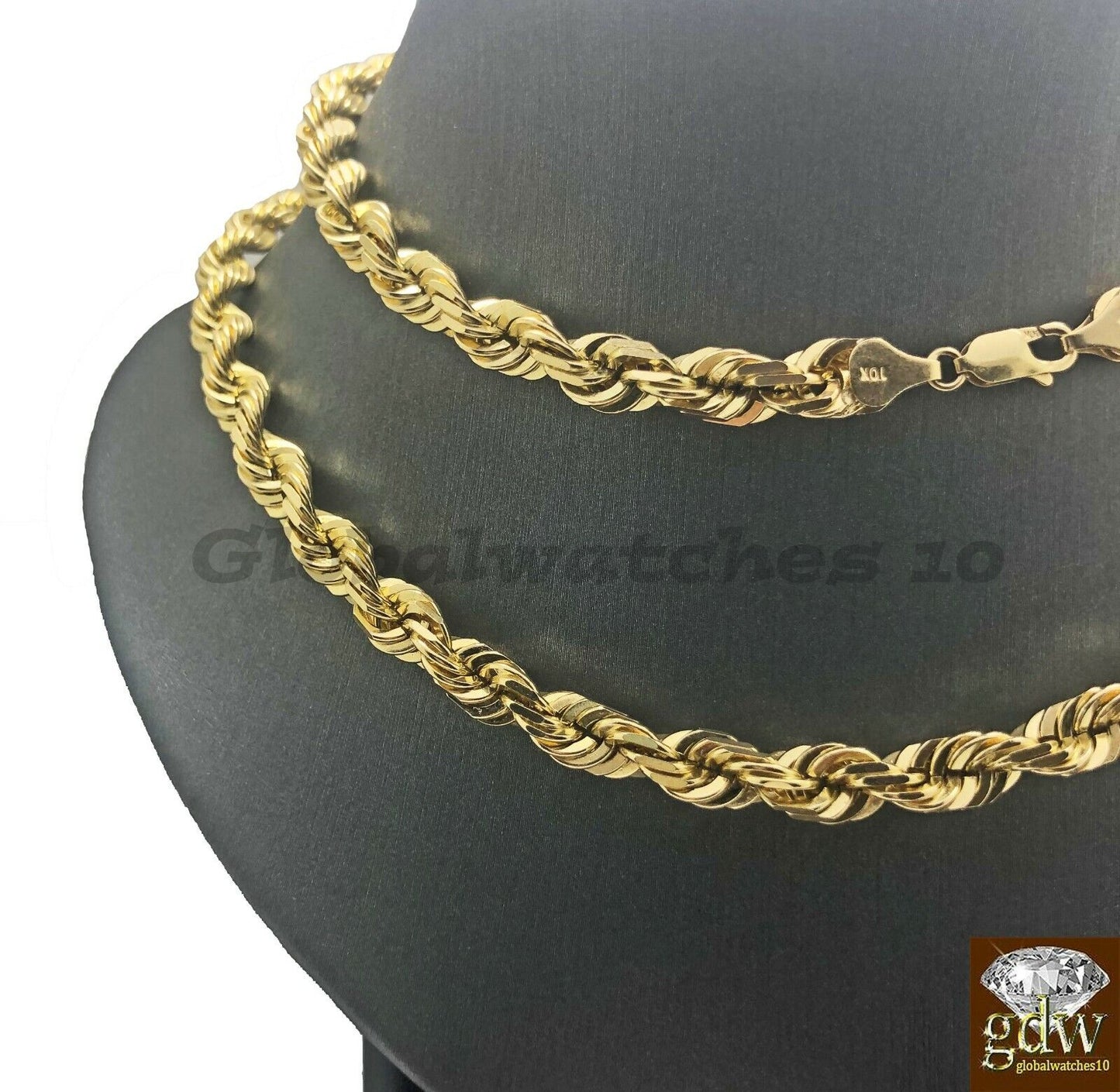 10K Gold Solid Rope Chain Necklace 26 Inch Lobster Clasp for Men Real 10k Gold