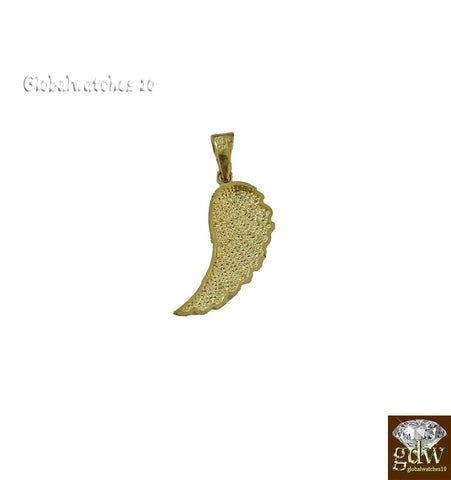 10k Gold Solid Wing Charm Pendant Diamond Cut Luck Real Angel