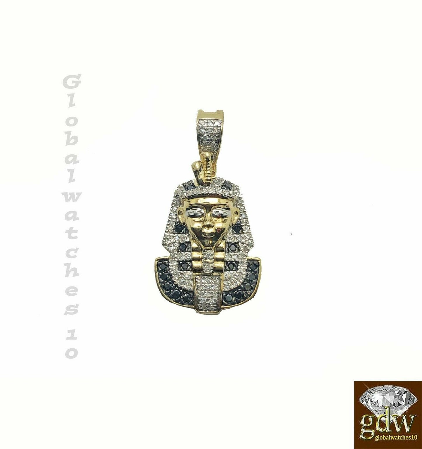 10k Gold Pendant Men Diamond Pharaoh Head Pendant Charm