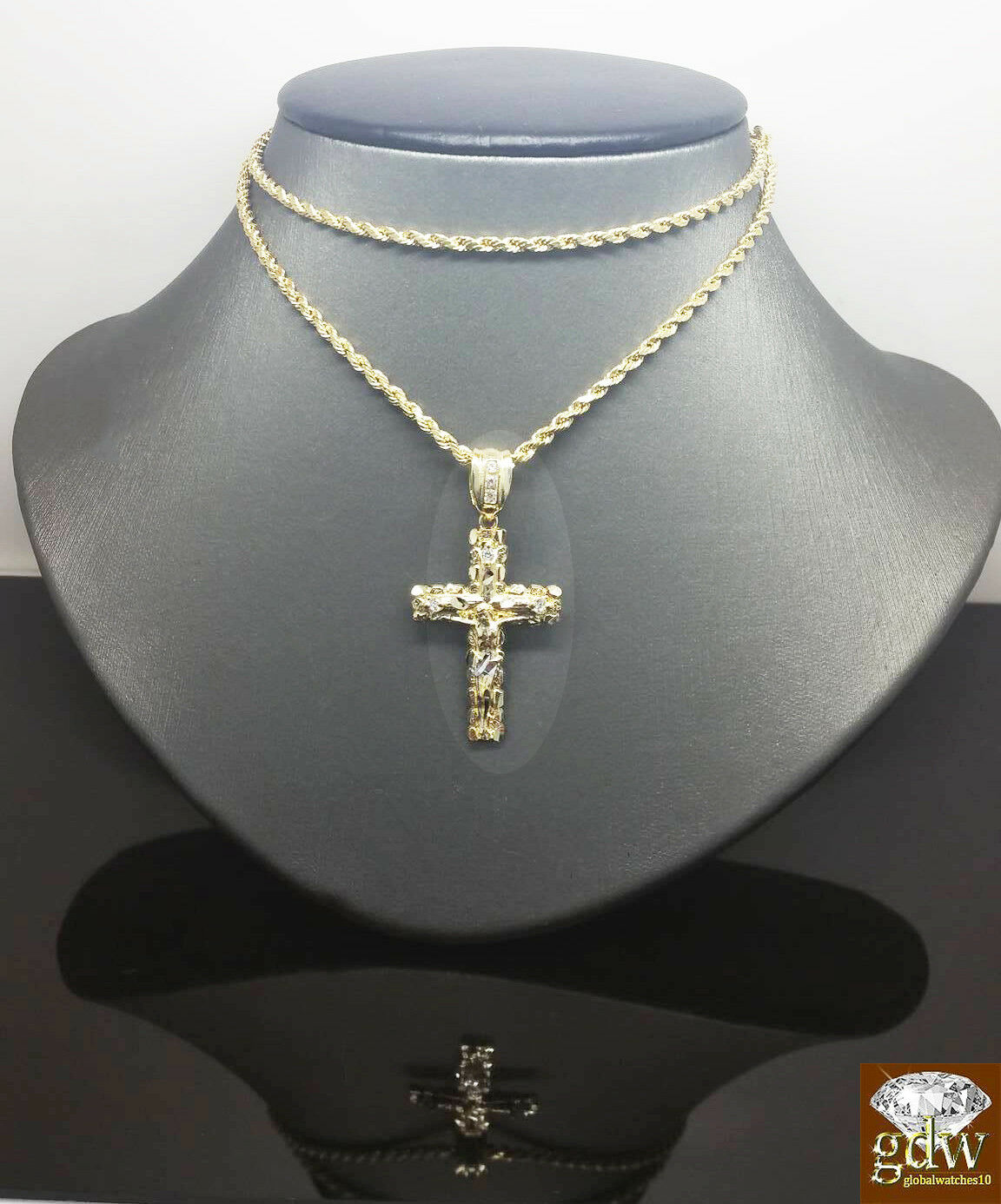 Real 10k Gold Rope Chain Cross Pendant 18" 20" 22" 24" 26" Necklace