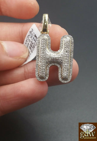 10k Yellow Gold Diamond Bubble Letter A-Z Initial Charm Pendent Real Diamond
