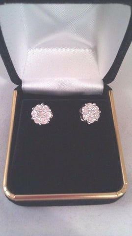 Solid 14K White Gold 1CT Genuine Diamond Earring Round Cut Flower Stud