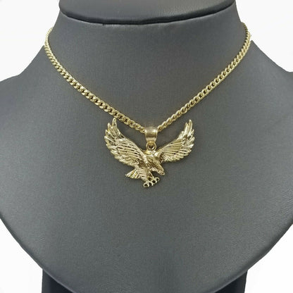 Real 10k Gold Eagle Charm Pendant 4mm Miami Cuban Chain 18 20 22 24 26 Inches