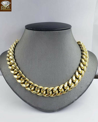 REAL 10k Yellow Gold Miami Cuban Link Chain Mens Necklace 13mm 22 Inch Box Clasp