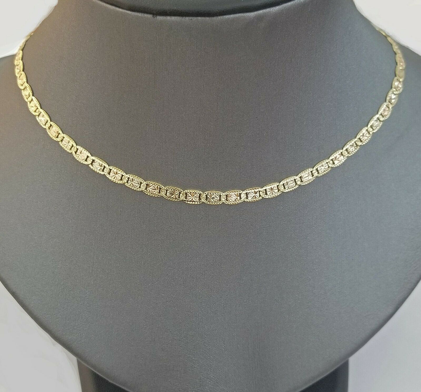 REAL Chain 14K Gold Women Necklace 18"Inch 4mm Three-Tone Gold Diamond Cut SOLID