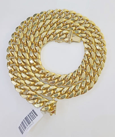Real 14k Gold Miami Cuban Link Chain Necklace 10mm 22" Box lock 14kt Yellow Gold