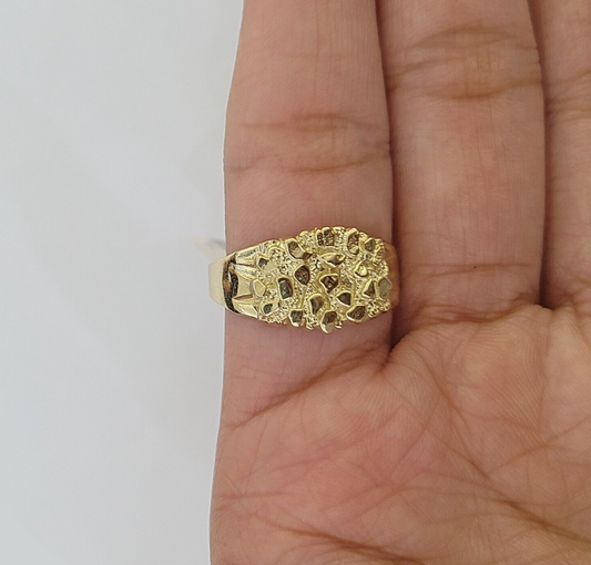 14K Yellow Glold Nugget Band Ring Casual Square Gold Ring 10kt Sizable