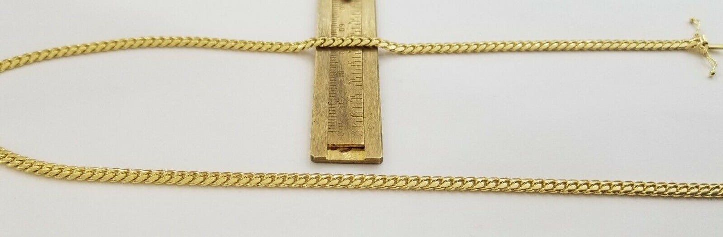 ladies 14k Yellow Gold Necklace Chain Women Cuban link  4mm 18" Box Lock