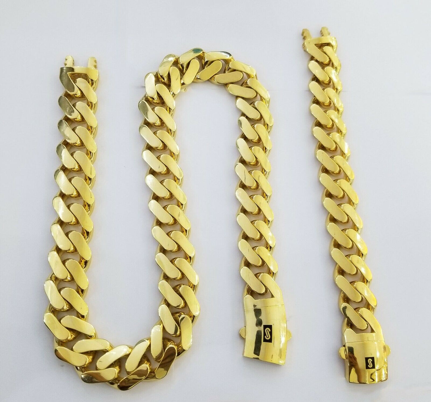 10k Gold Cuban Link Royal 23mm Monaco chain and Bracelet, 10kt Real gold set