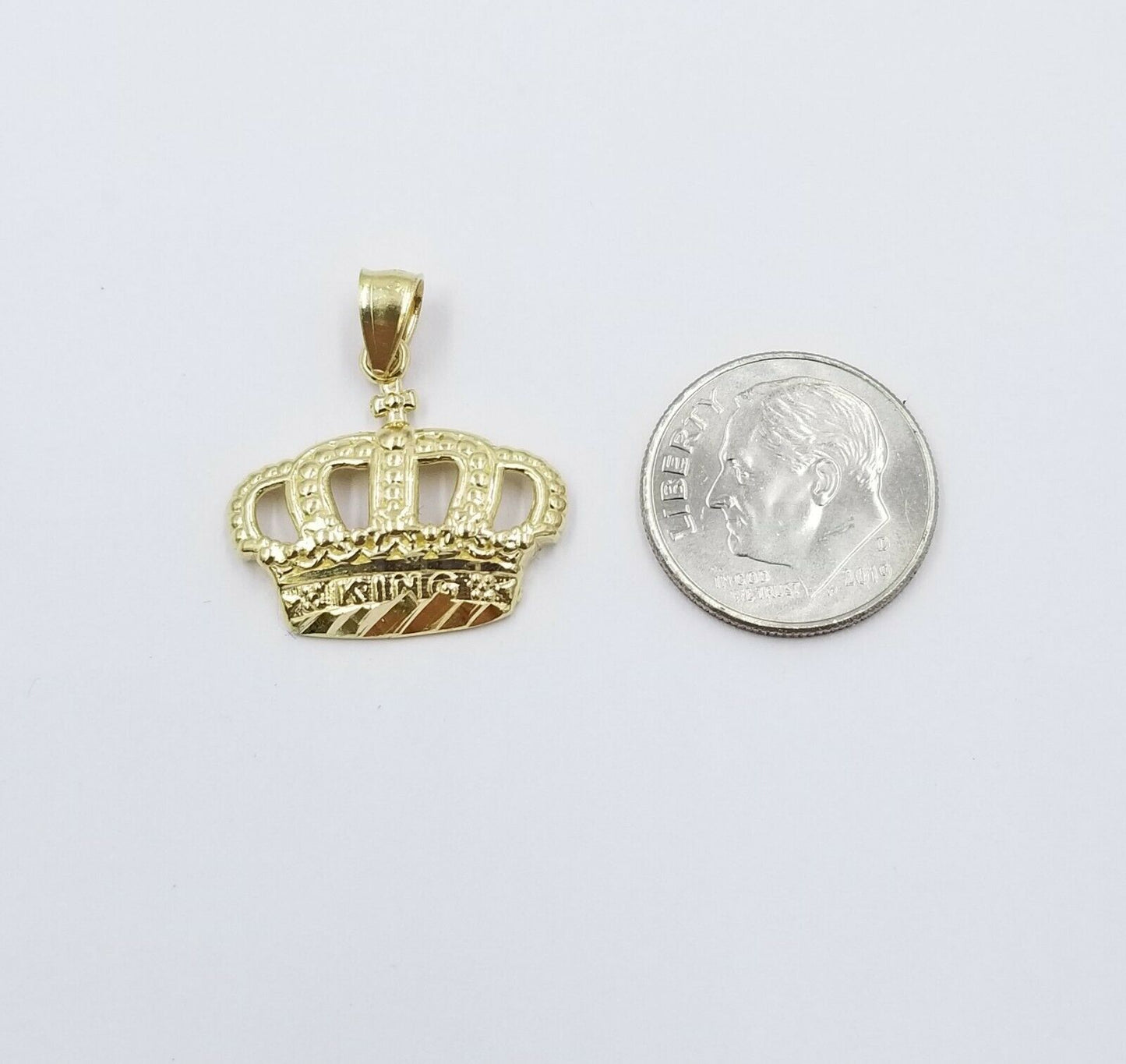 10K Yellow Gold King Crown Charm Pendant Rope Chain 18 20 22 24 26 Inch 3mm