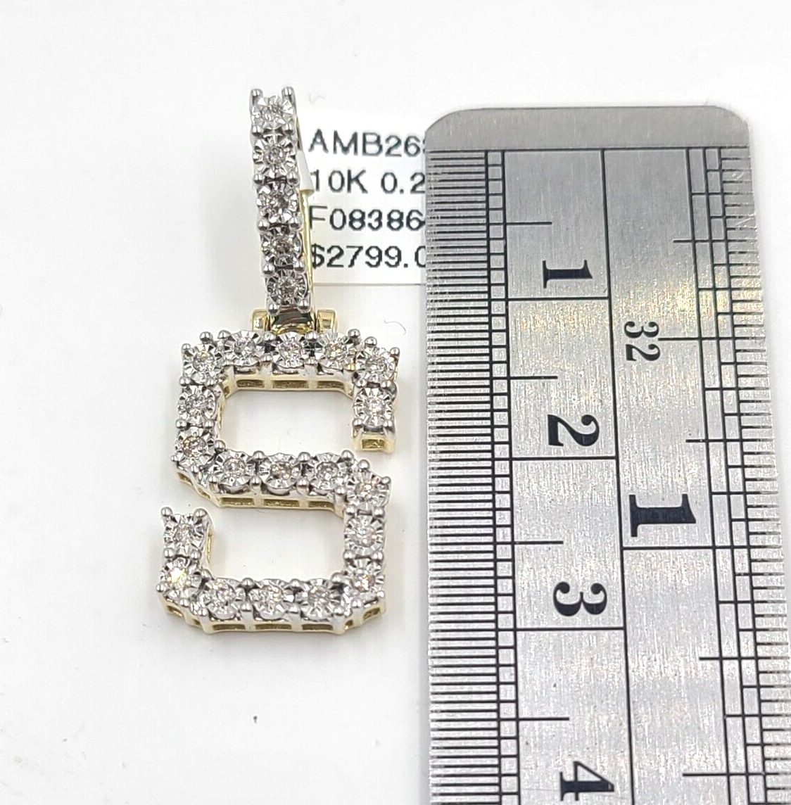 Real 10k Gold & Diamond Letter "S" Initial Alphabet Charm/Pendant 1.25".