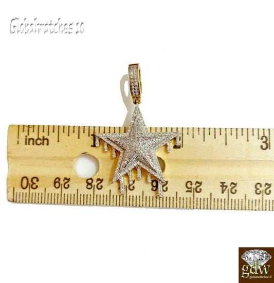 Real 10k Yellow Gold and Diamond Star Charm/Pendant for Men/Women, Angel