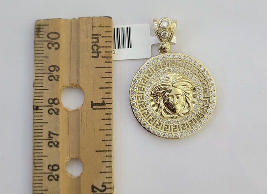 Real 10k Yellow Gold Head Charm Pendant 1.5" Inches Round Charm Circular 10kt