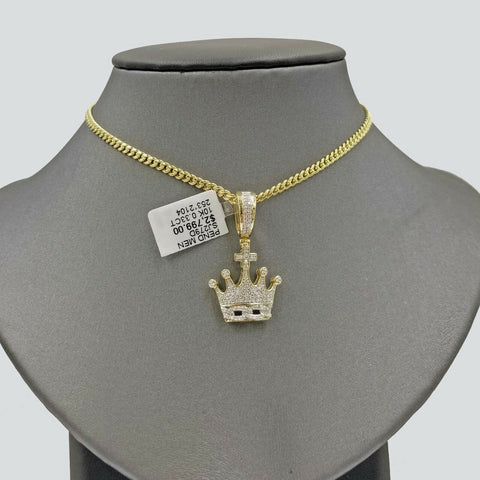 10k Yellow Gold Crown Genuine Diamond Charm/Pendant, Cross & Cuban Design 0.33CT