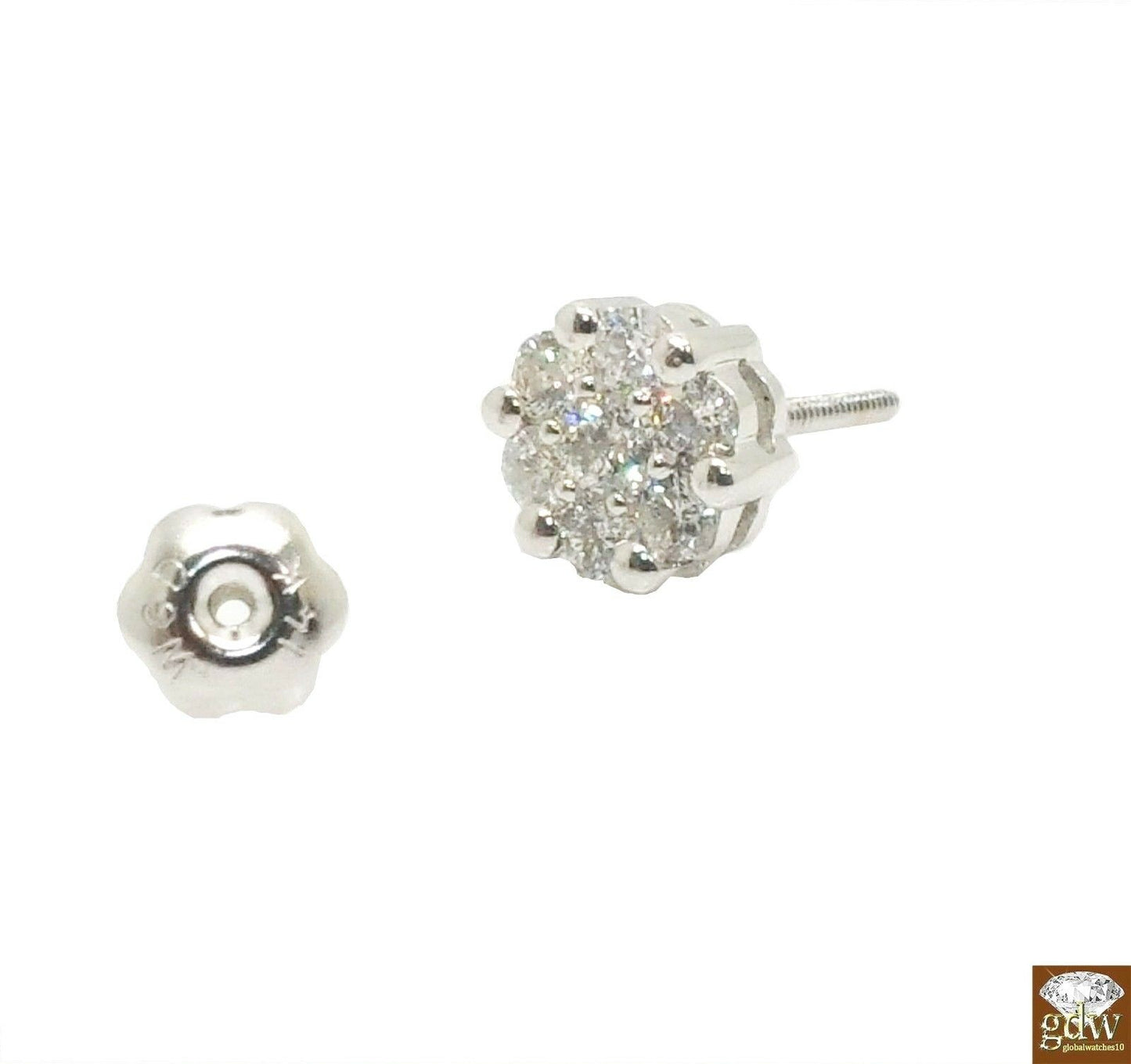 New 14K White Gold Flower Earring Stud 4mm, 5mm, 6mm, 7mm, 8mm with Real Diamond