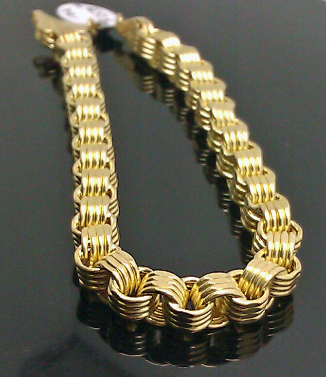 Real 10K Yellow Gold Byzantine Box Link Bracelet 8.5 inch Long 6.5mm Men