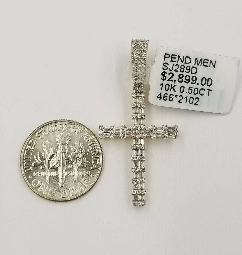 10k Yellow Gold 0.50CT Genuine diamond Cross Charm/Pendant with 1.25" Jesus Real