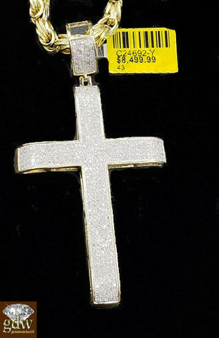 Real 10k Gold Byzantine Chain Necklace 28" &Genuine 1.52CT Diamond Cross pendant
