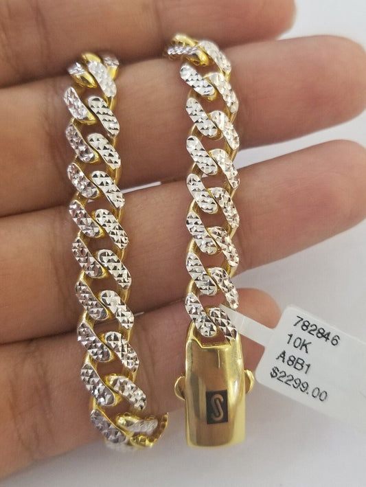 10K Yellow Gold Royal Monaco Cuban Bracelet Diamond Cut 7.5 inch 8mm Real 10kt