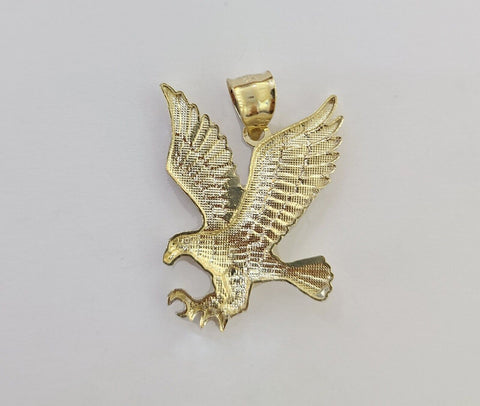 10k Yellow Gold Flying Eagle Charm Pendant For Men Women 1" Inch Bird 10kt Real
