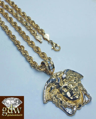 Real 10k Yellow Gold Head Charm/Pendant & Rope Chain in Various Length