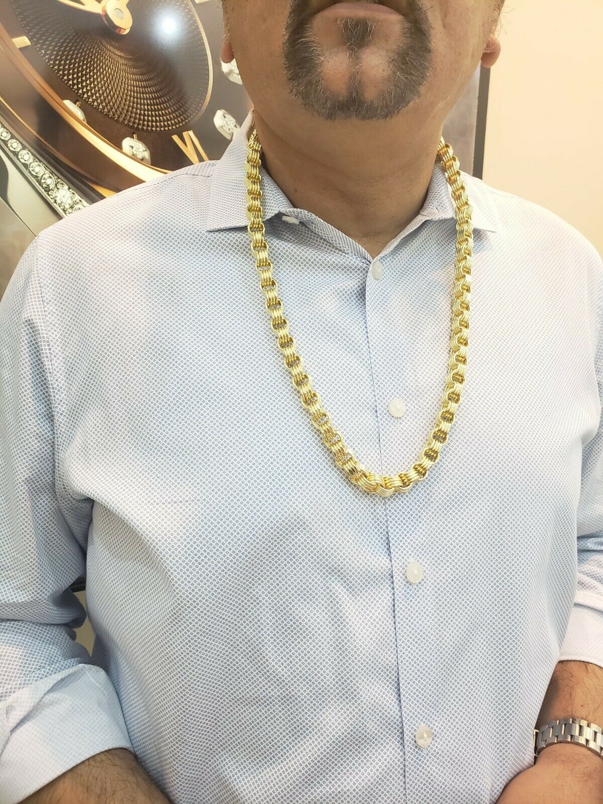 10K Yellow Gold Men Necklace Byzantine Chain 34 Inch 10mm