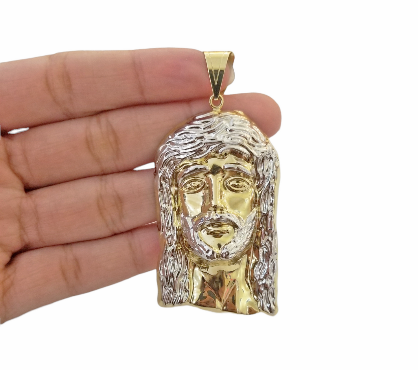 Real 10K Yellow Gold Jesus Head Charm Pendent 3" Inch 10kt