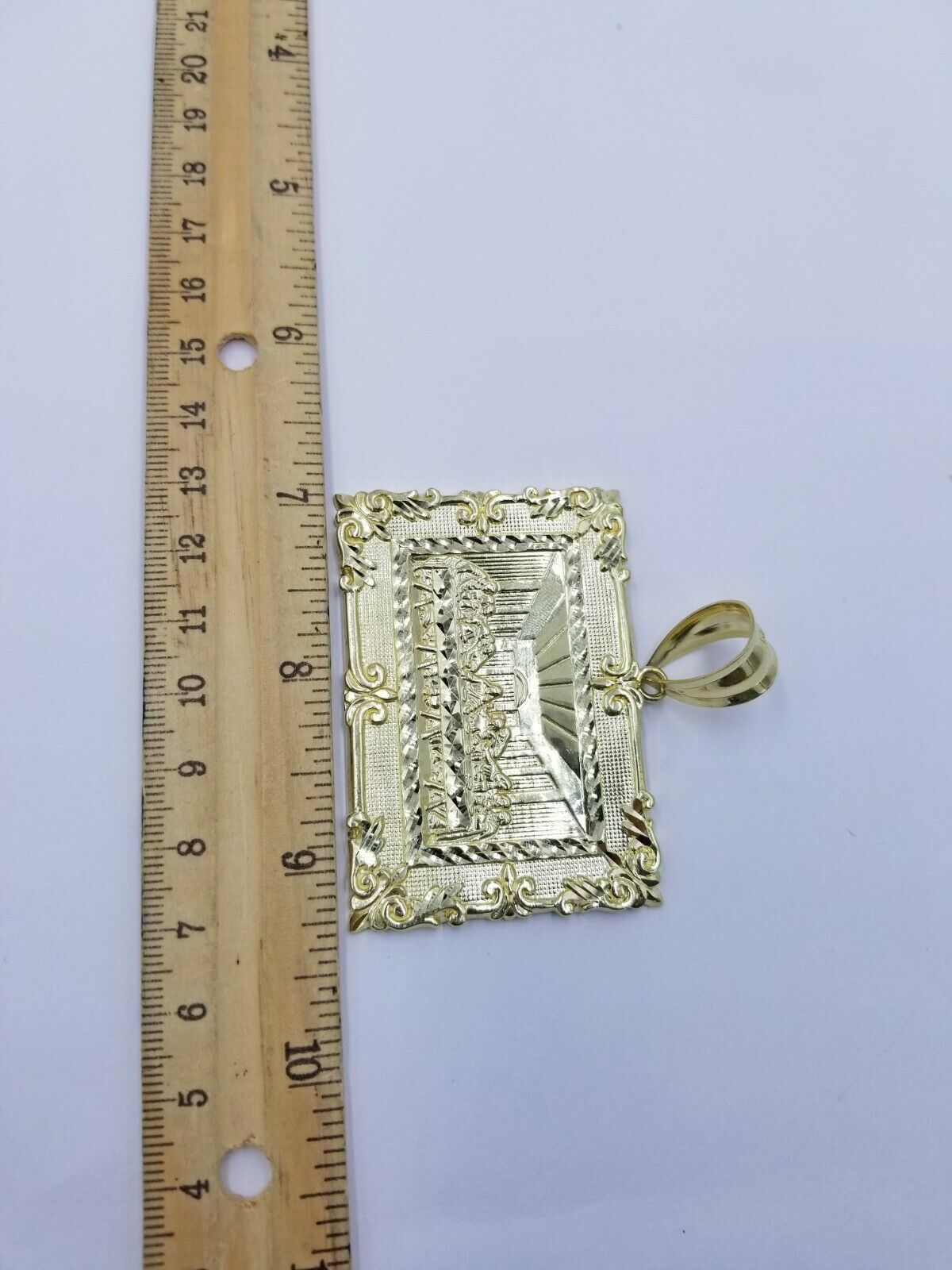 10K Yellow Gold Last Supper Large Pendant 2.5" Charm Diamond Cut Men Women