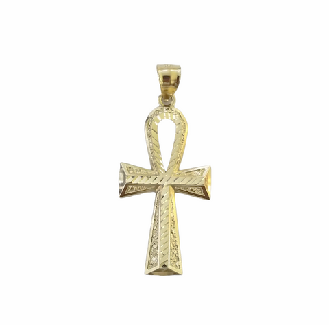 Real 10k Gold Ankh Cross Egyptian Symbol Pendent 3mm Franco Chain 18"-28" Inch