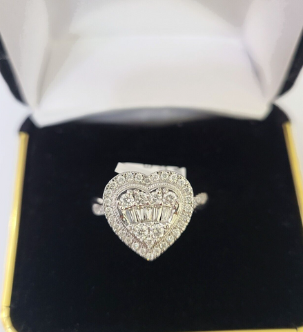REAL 14k White Gold Diamond Ring Heart Shaped Ladies Wedding Engagement