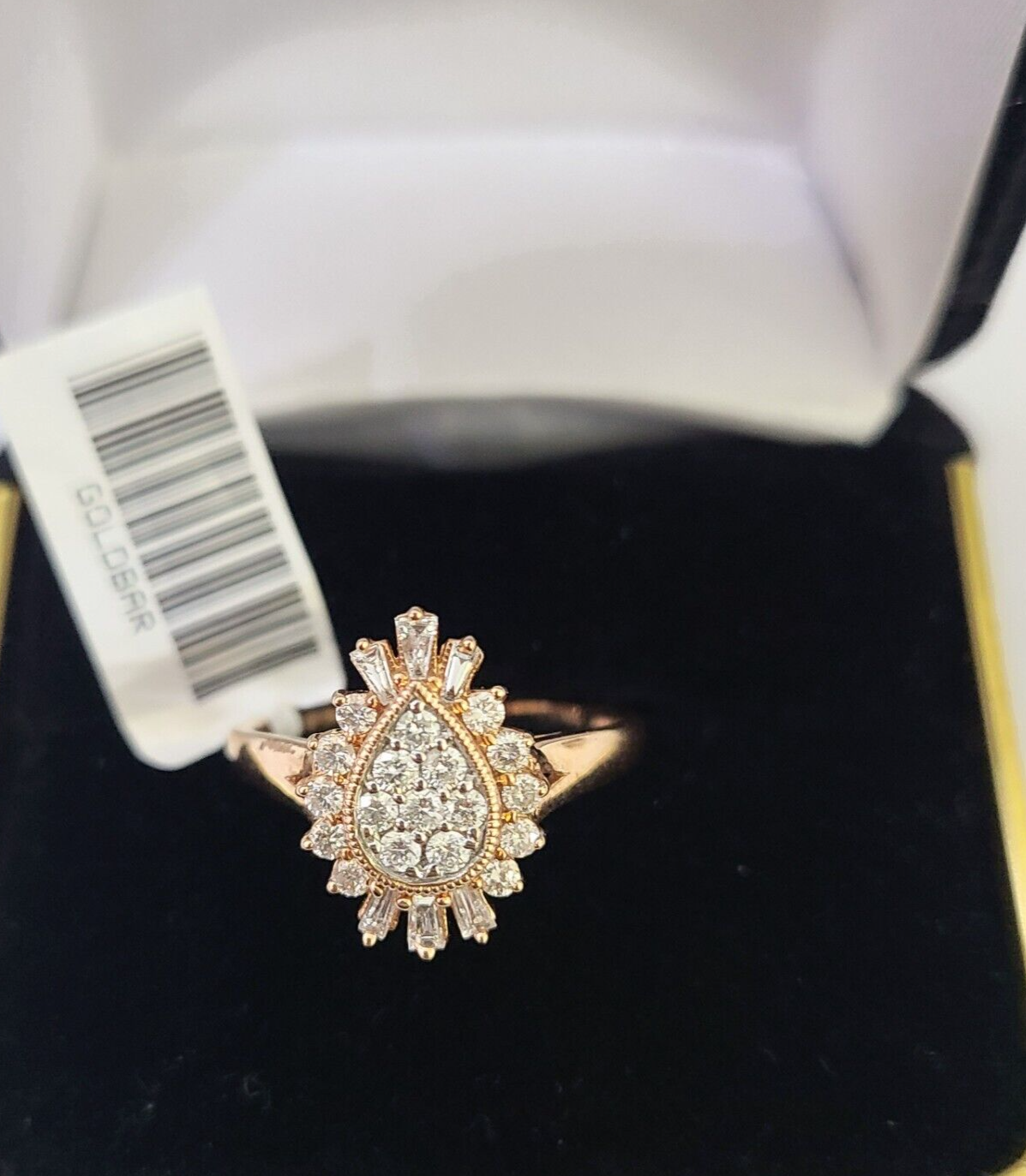 REAL 10k Rose Gold Diamond Ladies Ring Pear Shaped Women Engagement Wedding