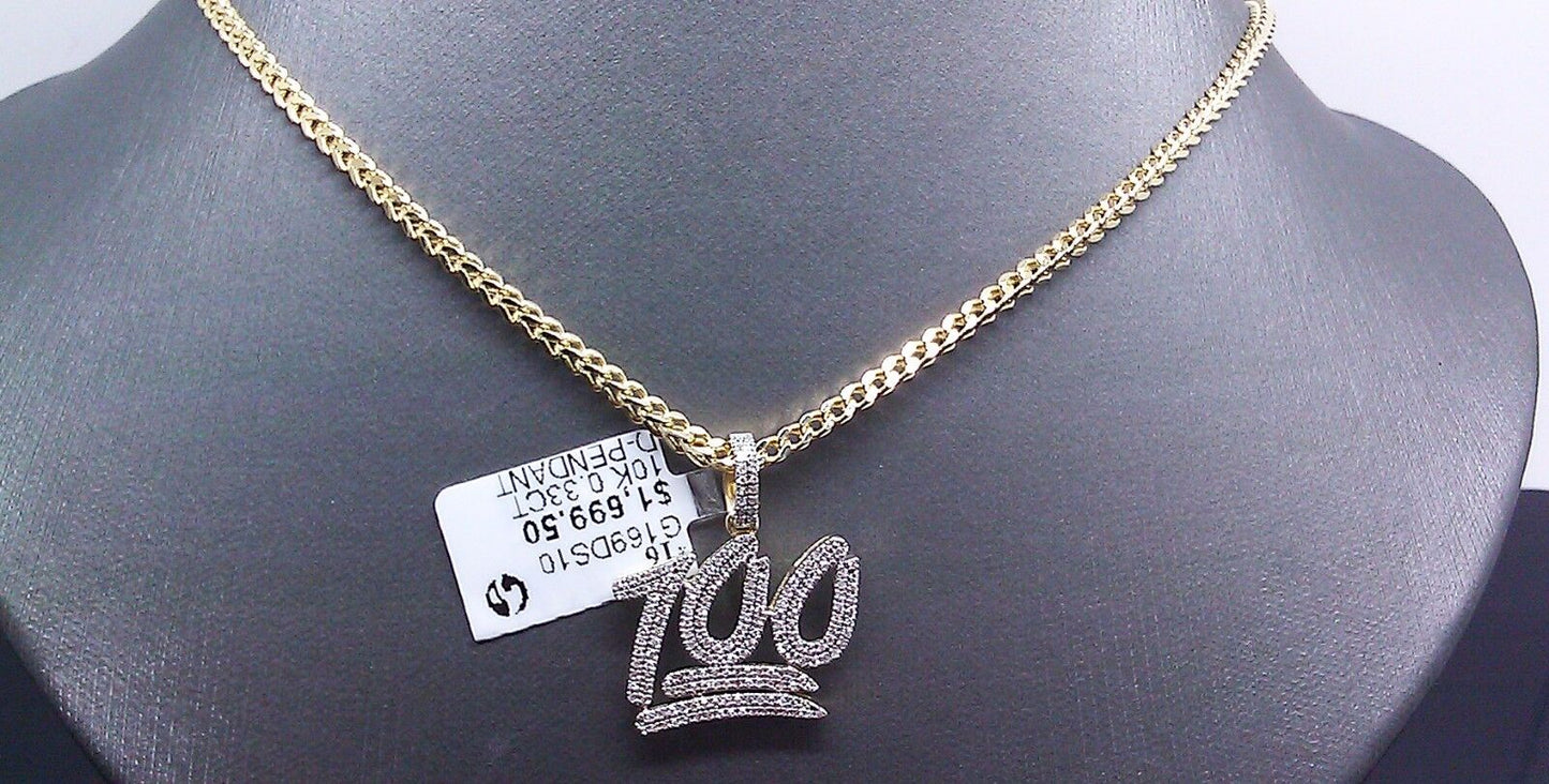 Real 10K Yellow Gold 100 Emoji Diamond Charm 10k Franco Gold Chain 22"