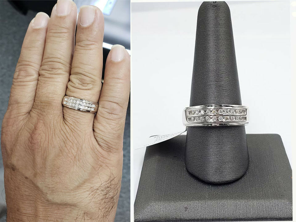 REAL 10k Gold Genuine Diamond Wedding Anniversary Engagement Men Band Ring SIZE9