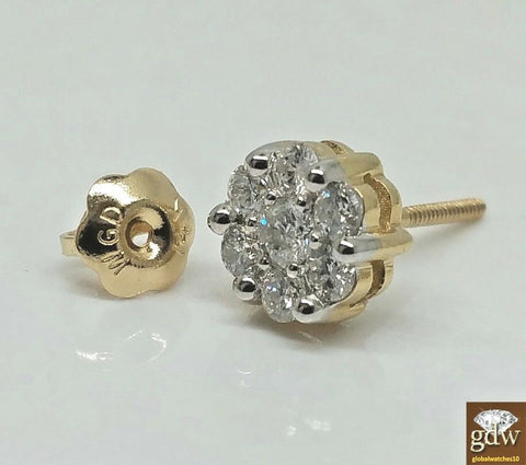 Stunning 14K Yellow Gold Flower Earring Stud 4mm,5mm, 7mm, with Real Diamond