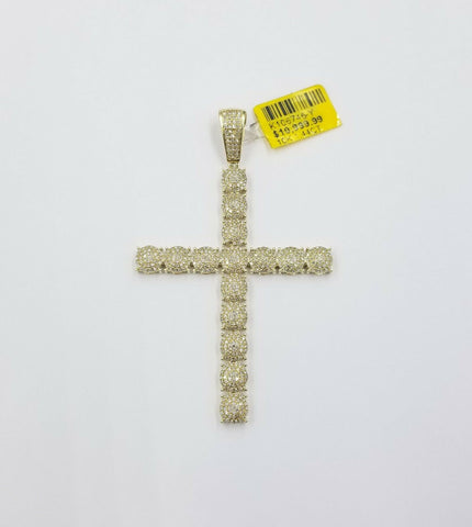 10k Yellow Gold REAL Diamonds Cross Pendant Jesus Charm 1.44CARAT 3"Inches