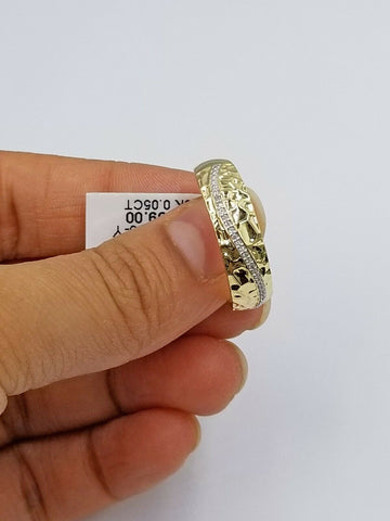 10k Yellow Gold Diamond Nuggets Style Wedding/ Engagement  For Men's 0.05CT