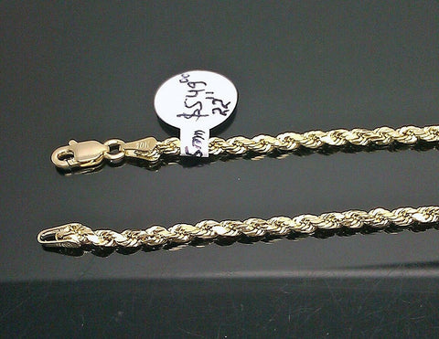 Real 10k  Yellow Gold Rope Chain Necklace, Diamond Cuts 21 Inch 2.5mm,Lobster