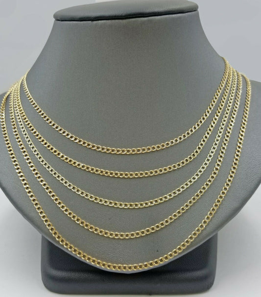 10k Yellow Gold Cuban Curve Link 2mm Chain Diamond Cut Necklace Men Women Real