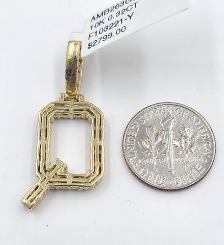 Real 10k Gold & Diamond Letter "Q" Initial Alphabet Charm/Pendant 1.25".